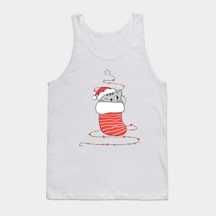 Cat in red sock with Christmas light. Tank Top